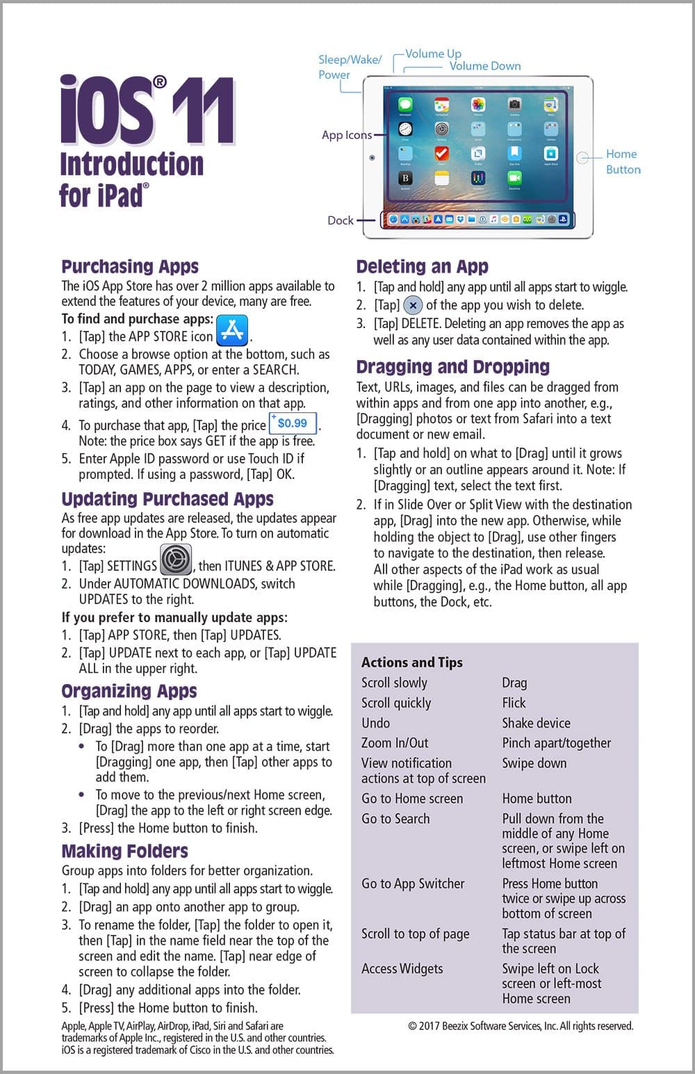 iOS 11 Introduction Quick Reference Guide for iPad (Cheat Sheet of Instructions, Tips & Shortcuts - Laminated Guide)