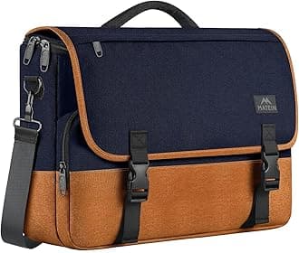 15.6 inch Laptop Bag, Briefcases Lightweight Men's Messenger Bag with Shoulder Strap, Large Water Resistant Crossbody Satchel Computer Case for College Work, Blue & Brown