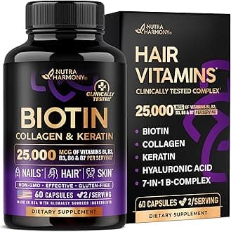 Biotin | Collagen | Keratin | Hyaluronic Acid - Hair Growth Support Supplement | Skin & Nails Beauty Complex 25000 mcg - B1 | B2 | B3 | B6 | B7 - Made in USA - For Women & Men | 60 Capsules