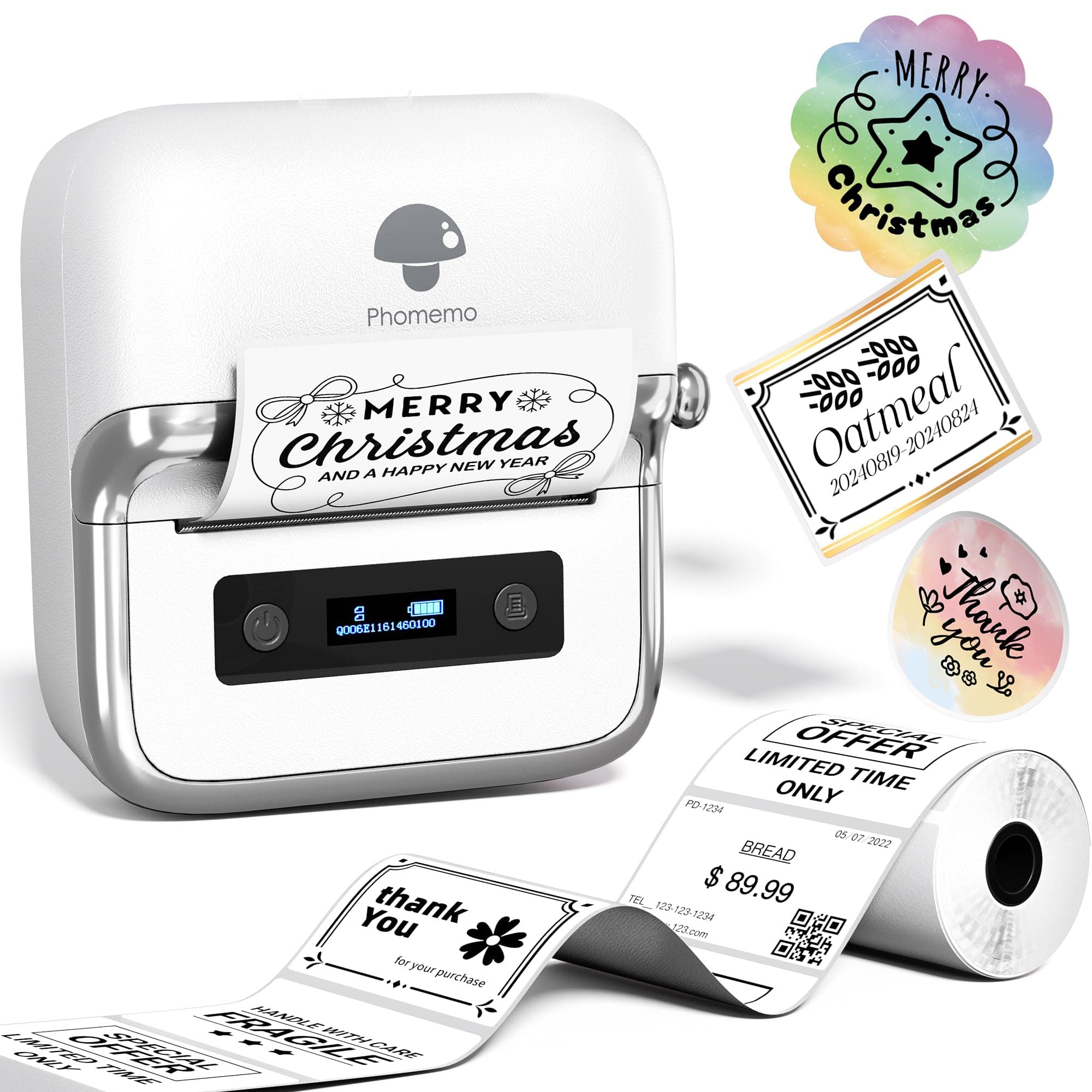 Phomemo M250 Label Printer, 3 Inch Thermal Label Maker Machine, Upgrade Portable Barcode Label Printer with 1 Roll Label for Barcode, Name, Address, Labeling, Mailing, Home, Office & Small Business