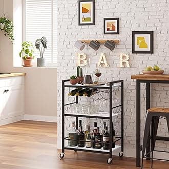 TUTOTAK Bar Cart - Serving Cart for Home - Microwave Cart, Drink Cart, Mobile Kitchen Shelf with Wine Rack and Glass Holder, Rolling Beverage Cart BC01BM030
