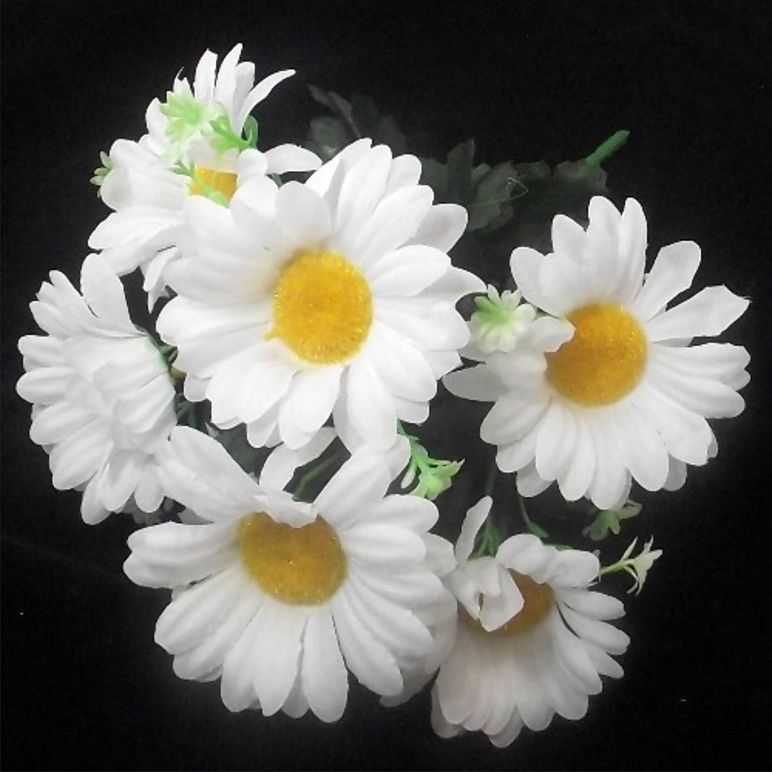 White Daisy Gerbera Artificial Flower Bush 30cm Tall With Leafs
