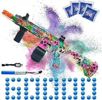 Electric Gel Ball Blaster, High Speed Automatic Splatter Ball Blaster with 40000+ and Goggles, JIFTOK Rechargeable Splatter Ball Toys for Outdoor Activities Shooting Game Party Favors-Color-2