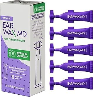 eosera® Ear Wax MD® - Wax Cleaning Drops 5pk Single Use Vials | Fast-Acting | Breaks Down & Dissolves Wax in Just 1 Treatment | Clinically Proven | Gentle & Safe