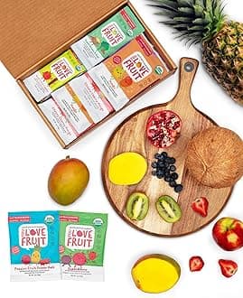 YOU LOVE FRUIT - Fruit Snacks Gift Box 24 Pack, 100% Natural Gluten-Free, Vegan, Fiber Packed, Low Fat Fruit Snack for Kids, College Students, Teachers and Offices, Healthy Fruit Snacks (apple cinnamon, mango, berry, kiwi berry, passion fruit, cherry mango, super green & kiwi )