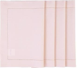 Solino Home Placemats 19" L x 14" W Inch - Cotton Linen Hemstitch Pink Cloth Placemats Set of 4 - Washable Fabric Place Mats for Spring, Easter