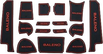 Door Cup Mats for Maruti Suzuki Baleno 2015 to 2021 Models Only, Premium Interior Car Accessories Set of 15 Pieces (Red Trim)