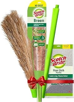 Scotch-Brite Floor Cleaning Kit Plastic Broom with Cloth Pochha - 2 Pieces, Green