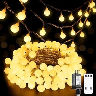 JMEXSUSS 100 LED Connectable Globe String Lights Indoor Bedroom, 33ft Warm White Christmas Lights Plug in with Remote, 8 Modes Hanging Fairy Light Outdoor for Room Classroom Party Spring Home Decor