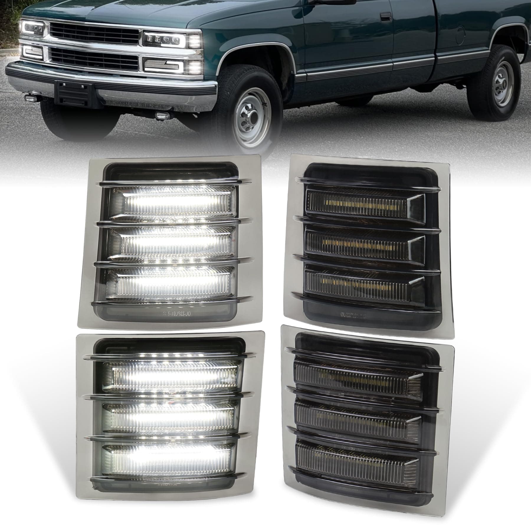 LED Side Marker Light Assembly with White Sequential Turn Signal LED Front Corner Lights Compatible with 1994-1998 Chevy C/K 1500 2500 3500 C10 Silverado Tahoe Suburban(NOT FIT for GMC)