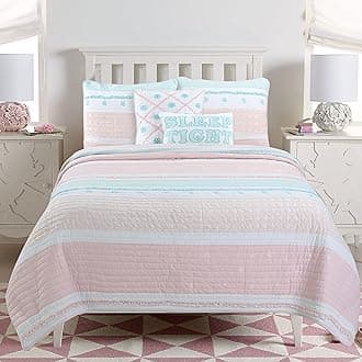Cozy Line Home Fashions Light Pink Blue Ruffles Girl 100% Cotton Reversible Quilt Bedding Set, Coverlet, Bedspread (Candy, Queen - 3 Piece: 1 Quilt + 2 Standard Shams)