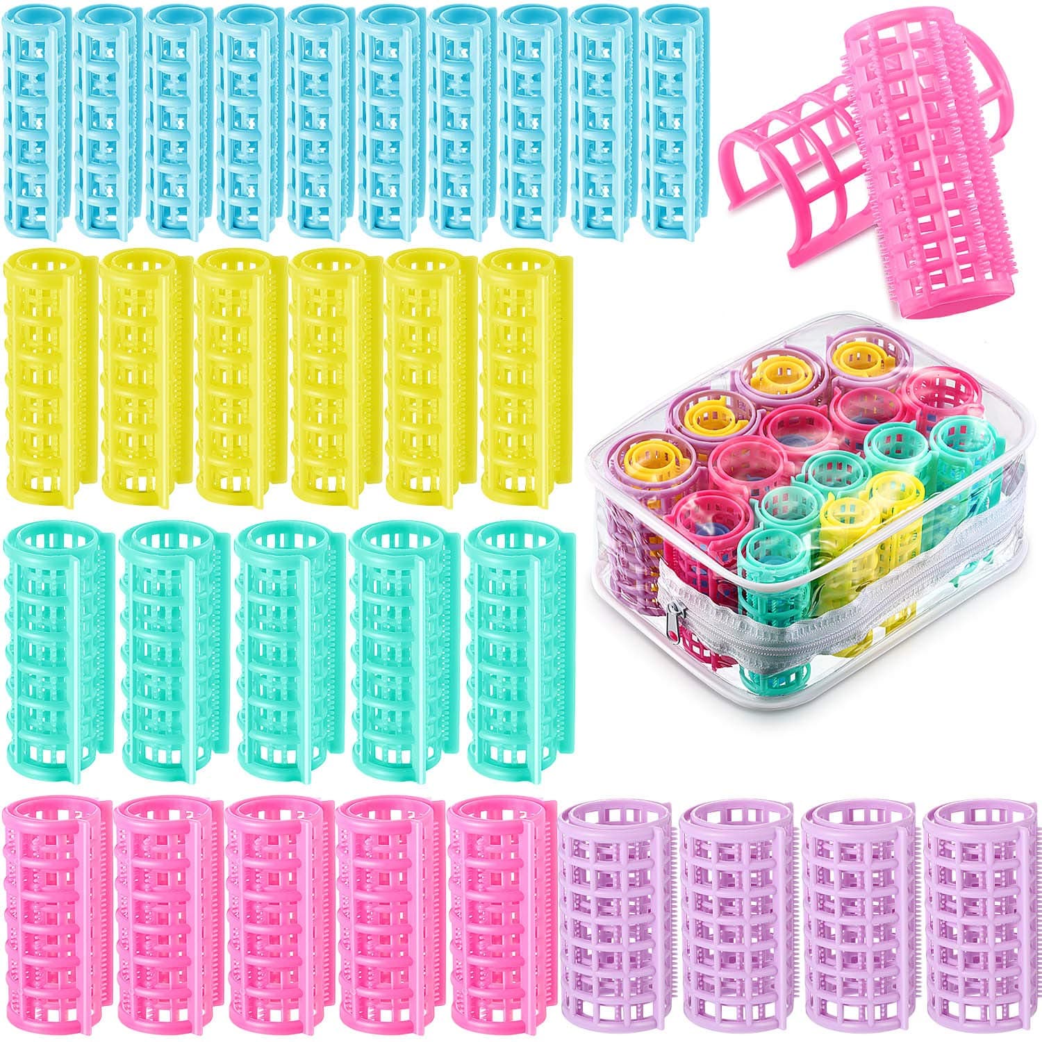 WILLBOND 30 Pieces Plastic Hair Rollers Curlers Snap on Rollers Self Grip Rollers Hairdressing Curlers No Heat Hair Curlers for DIY Hairdressing Hair Salon Hair Barber, 5 Sizes