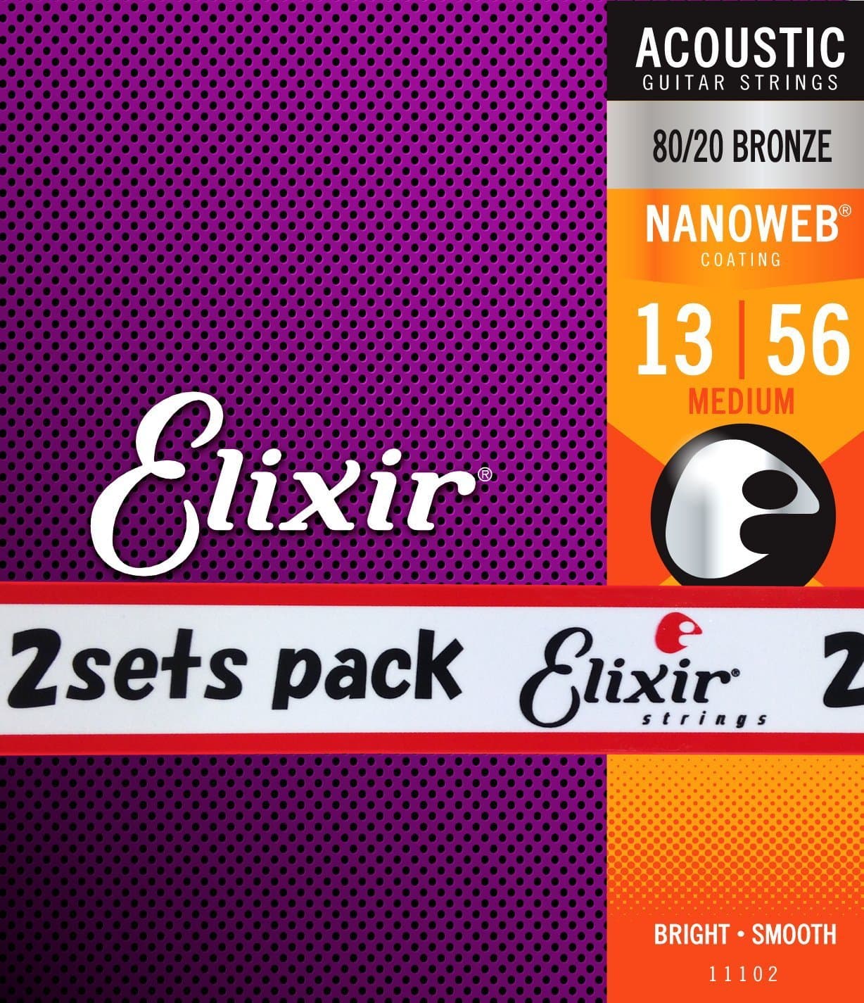 Elixir Medium Nanoweb Acoustic Guitar Strings 2-Pack
