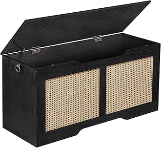 HOOBROHOOBRO Storage Bench, 39.3" Toy Box, Rattan-Like Storage Chest, Sturdy Entryway Bench Supports 220 lb, Toy Chest, Safety Hinge, U-Shaped Opening, Easy Assembly, Black BB11CW01