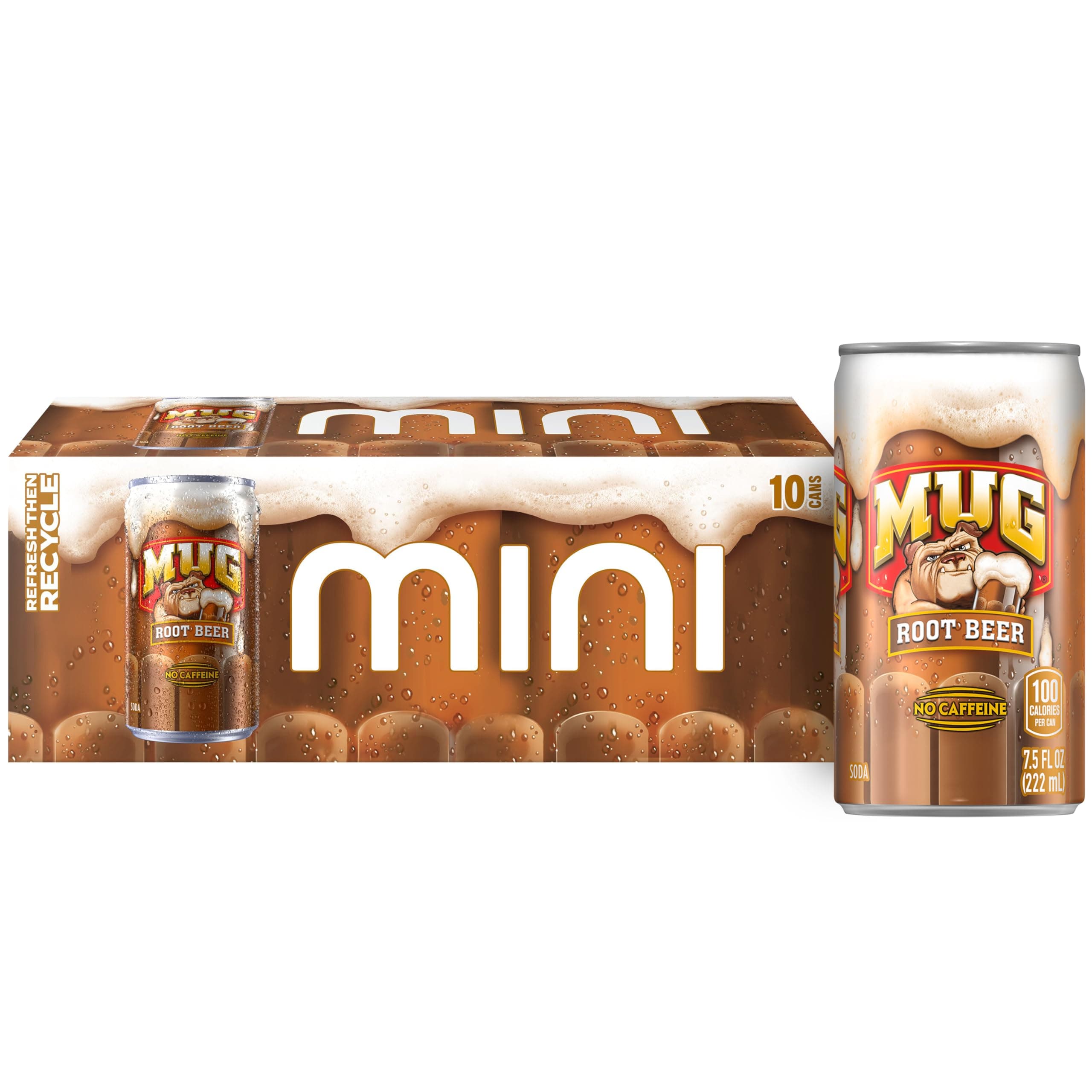 Mug Root Beer Soda, 7.5 Ounce Mini Cans, 10 Pack