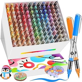 120 Colours Paint Markers and Paint Pens, Direct Liquid Acrylic Paint Markers for Rock Painting ,Ceramic, Wood, Fabric, Glass.Brush Tips Acrylic Paint Pens for Adult Coloring Drawing Highlighting