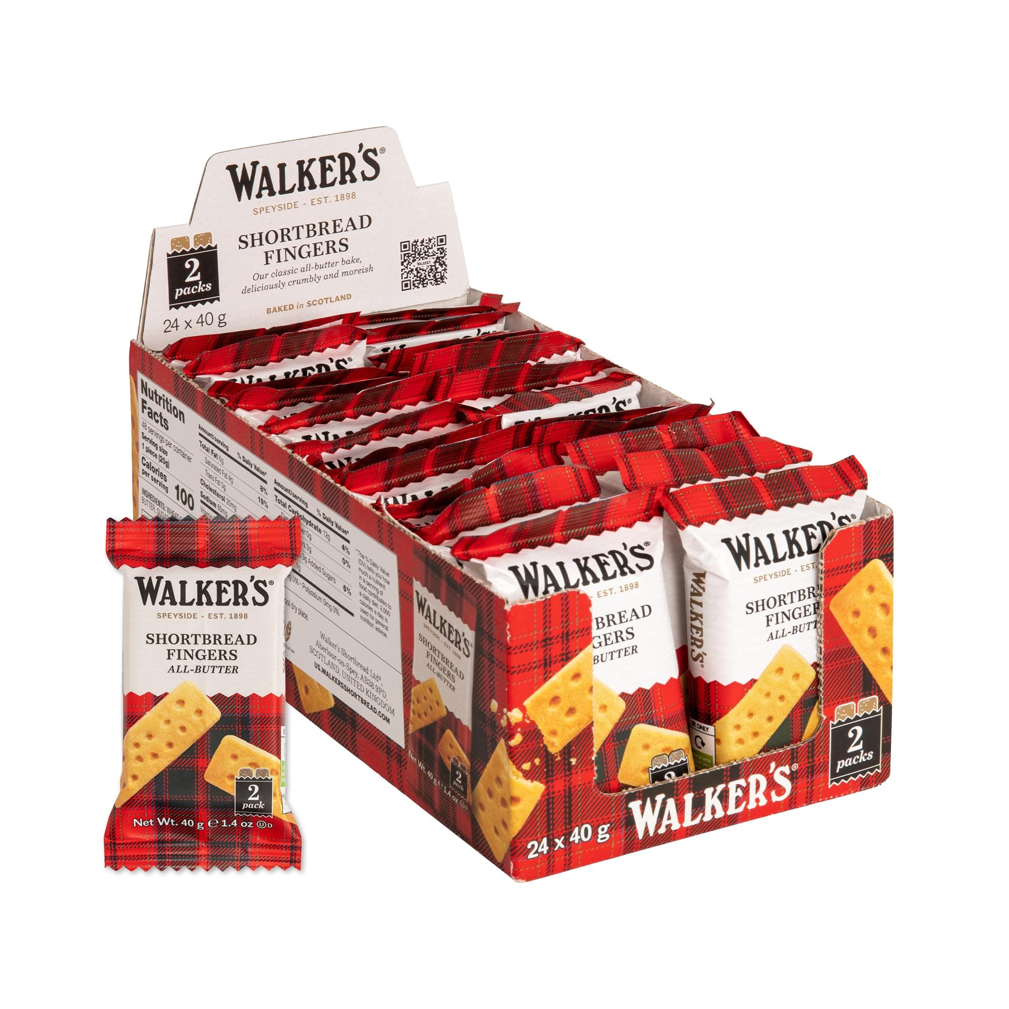 Walker's Shortbread Fingers – Twin Pack Biscuits, Traditional Pure Butter Scottish Biscuits, 40g (24 x 2-Pack) – Packaging May Vary