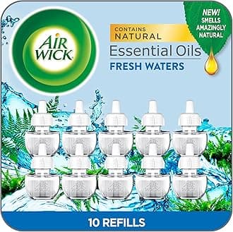 Air Wick Plug in Scented Oil Refill, 10 Ct, Fresh Waters, Eco Friendly, Essential Oils, Air Freshener