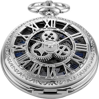 Vintage Mechanical Men's Pocket Watch, Roman Dial Clock Hand Wind Pocket Watch for Men with FOB Chain Gift