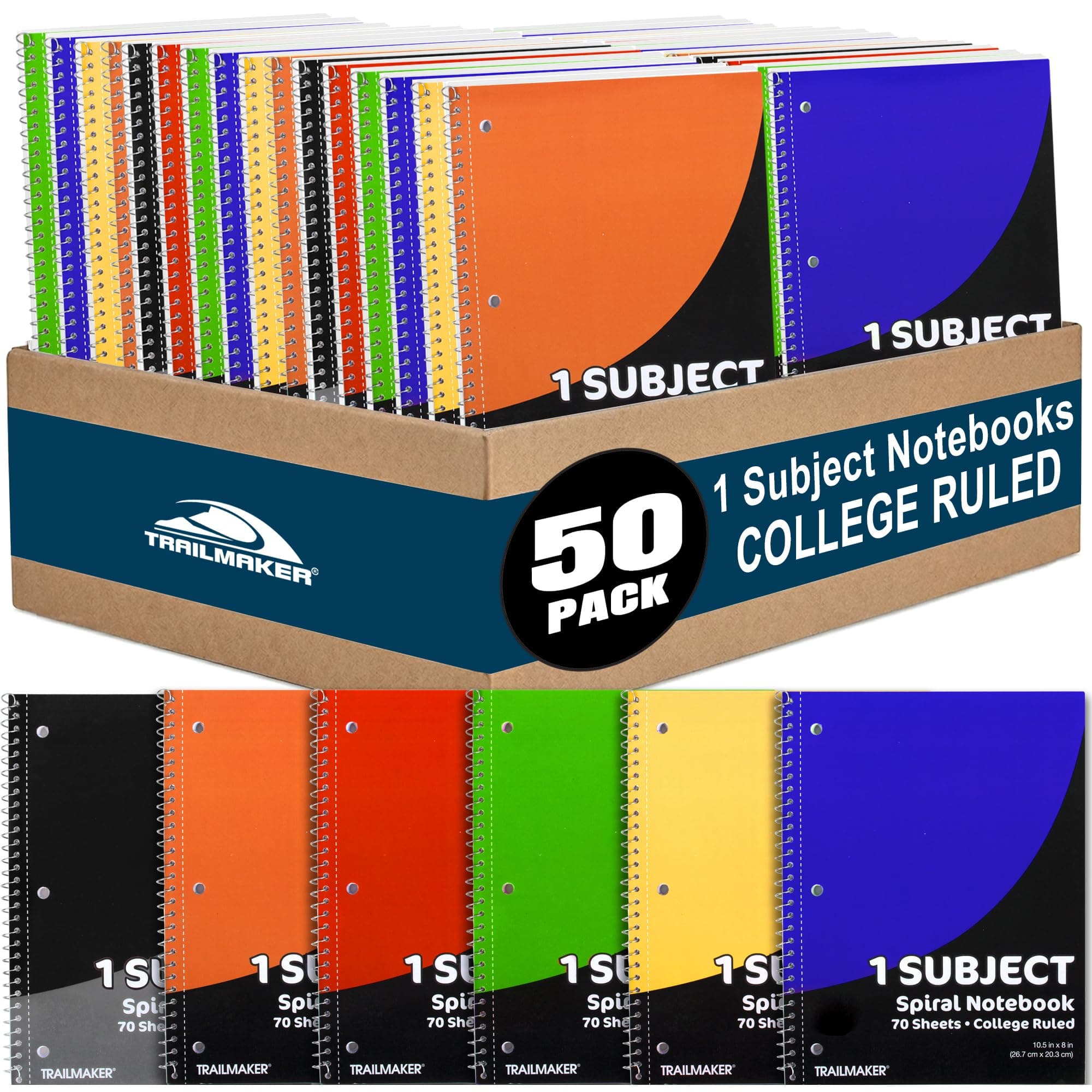Trail maker Bulk Notebooks (50 Pack), One Subject Notebooks College Ruled, 70...