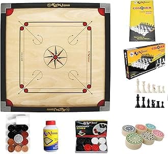 Carrom Board 32 INCH Full Size Cut Pocket with 1.5" Border & 4 mm Ply (Premium) with STRICKER & Accessories and Vista 11 INCH Chess Conquer Gift Set