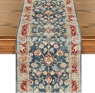 Boho Bohemia Style Red Table Runner, Country Rustic Farmhouse Magical Fall Kitchen Dining Table Decoration for Home Party Decor 13x72 Inch