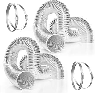 2-Pack 4 Inch 25 Feet Non-Insulated Flex Air Aluminum Ducting for HVAC Ventilation with Four 4 Inch Stainless Steel Clamps