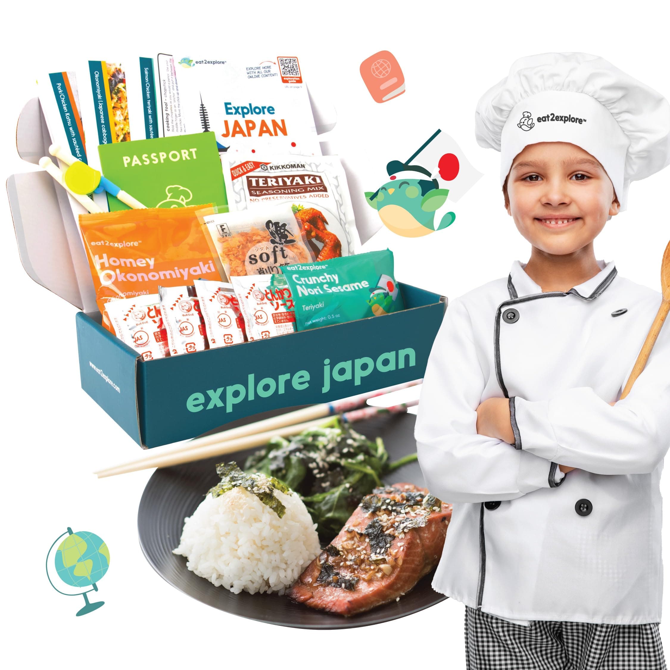 eat2explore Cooking Kits for Kids 17 Pcs – Interactive & Educational Kids Cooking Sets Real for Ages 5 and Up,3 Recipe Cards & Global Ingredients – Fun for Young Chefs (Japan Edition)