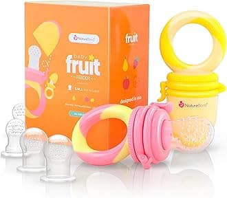NatureBond Baby Food Feeder/Fruit Feeder Pacifier Nibbler (2 Pack) - Infant Teething Toy Teether Weaning in Appetizing Colors | + Additional Silicone Sacs