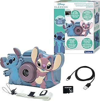 – Lexibook, Disney Stitch, 4-in-1 camera for children with protection, Photo, video, MP3 and game functions, 15 frames to personalise your photos, 8 GB memory card included, DJ078D