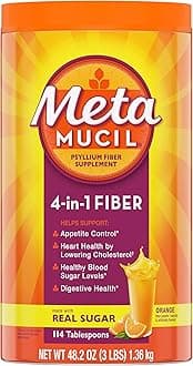 Fiber, 4-in-1 Psyllium Fiber Supplement Powder with Real Sugar, Orange Smooth Flavored Drink, 114 Servings