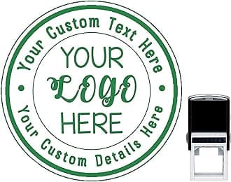 Custom Business Logo Double Round Border Stamp - 3 Lines of Text - Self Inking Stamper - Rubber Personalized Stamp - Stamps for Local Business - Personalized Business Stamps (Green)