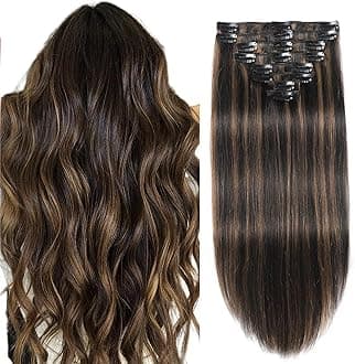 Balayage Natural Black to Chestnut Brown Clip in Hair Extensions Real Human Hair Clip ins Remy Invisible Natural Straight Seamless Clip on Hair Extensions 8pcs Double Weft 22 Inch 90g