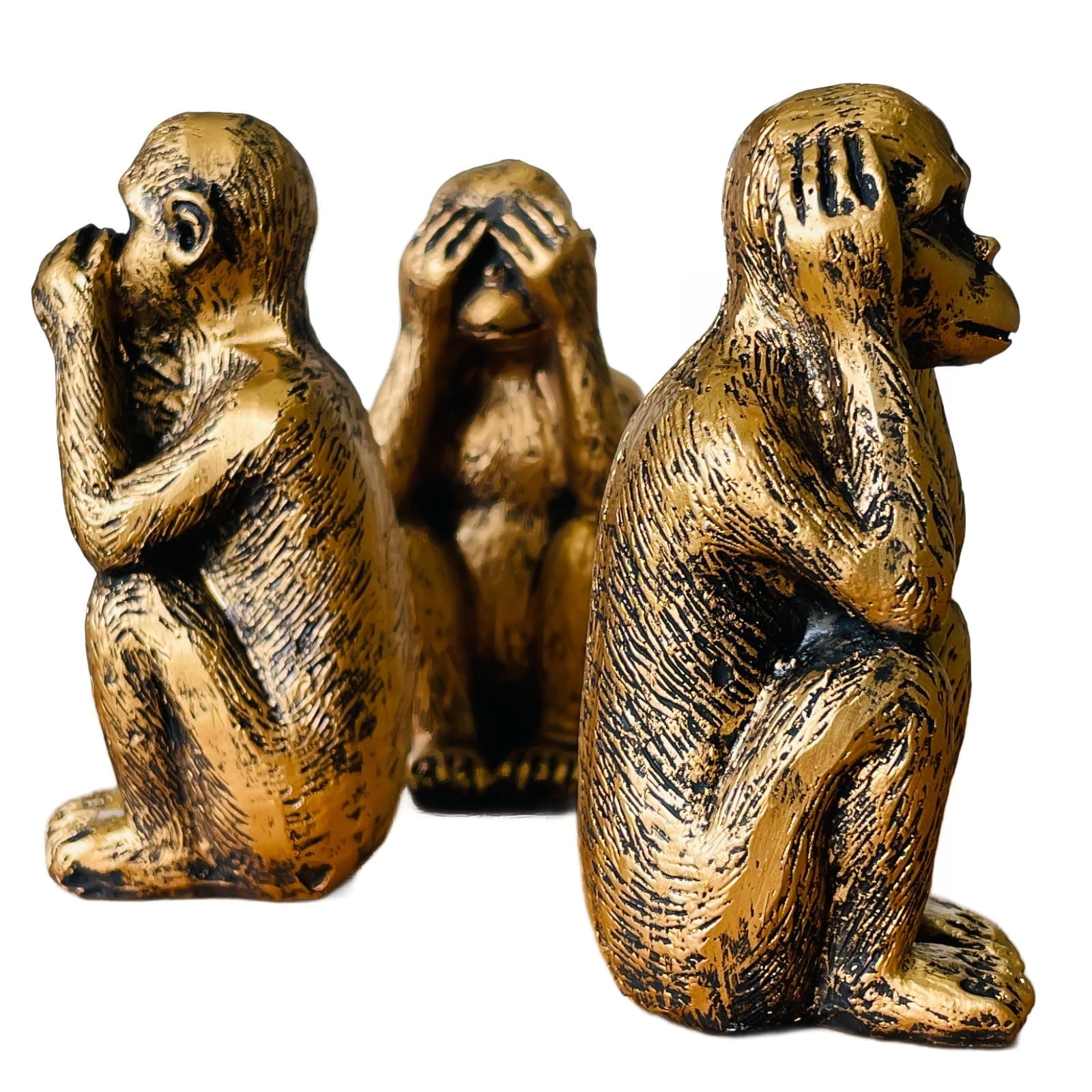 3 Wise Monkeys Statue Set - Hear No Evil See No Evil Speak No Evil - Resin Monkey Figurines for Office and Home Decor - Memorable Gift Option - Bronze Coating