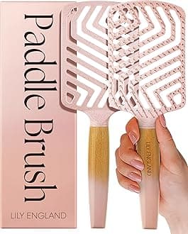 Lily England Paddle Hair Brush for Thick Hair Women - Professional Hairbrush with Vents - Lightweight Wooden Detangler for Smooth Styling - Pink