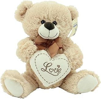 Sweety Toys 3877 Teddy Cuddly Bear Plush Bear Love Super Cute with Heart Embroidery Love Beige/Brown