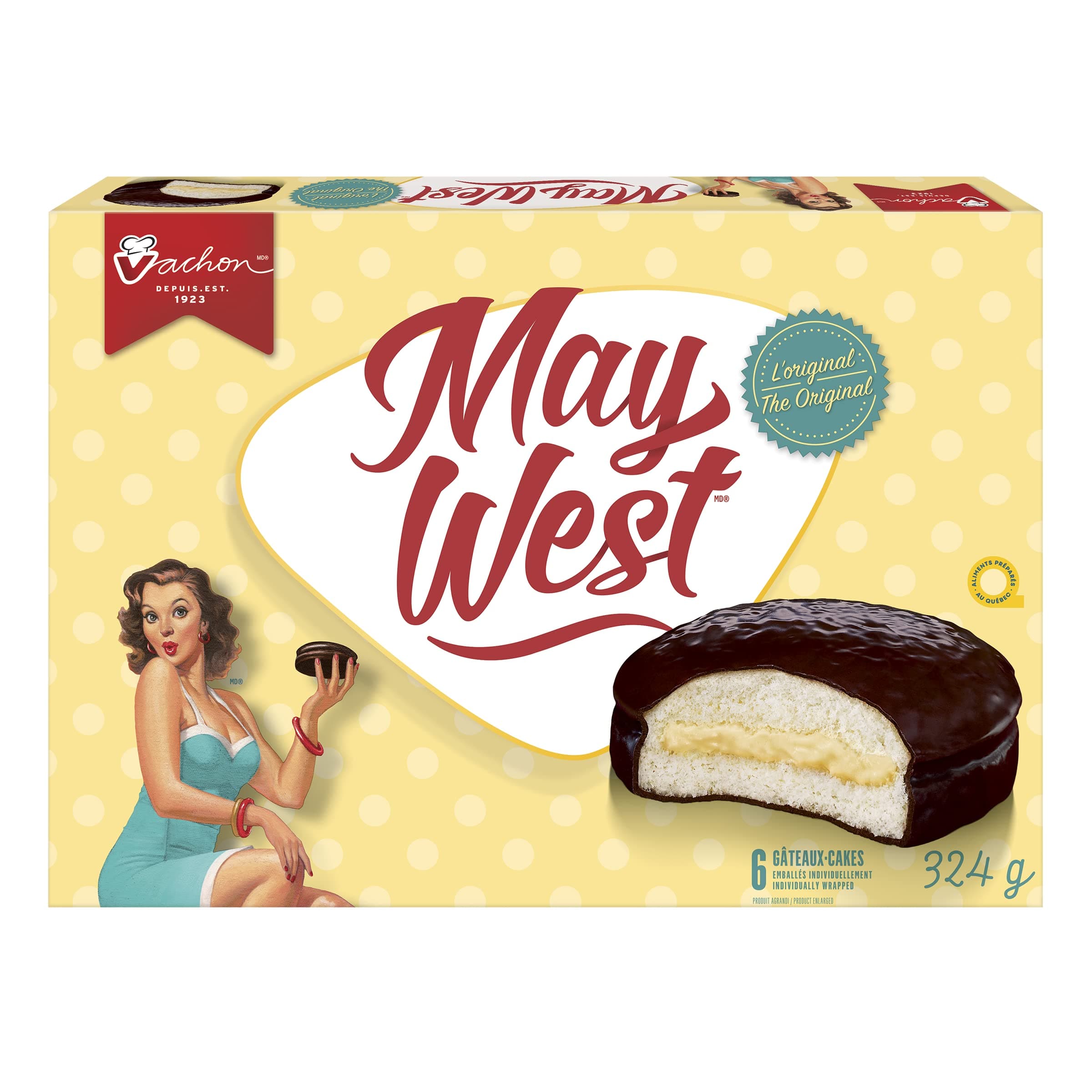 Vachon May West White Sponge Cakes 1 Box 11.4 Ounces Imported from Montreal Quebec