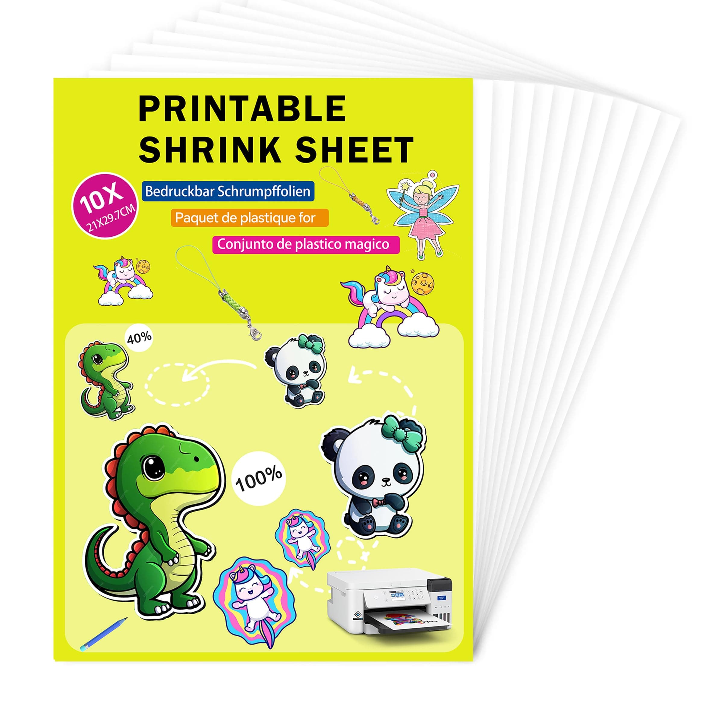 10 Sheets Glossy White Printable Shrink Plastic Sheets Heat Shrink Films Papers for Kids Creative Craft 8.3 x 11.7 inch for Inkjet Printer