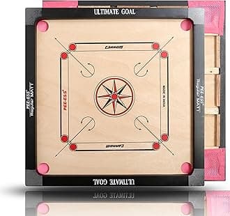 Ultimate Goal Sports Carrom Board | Shiny Gloss Finish Large Size Carrom Board with Coins and Striker for Kids and Adult - 18 X 18 Inch