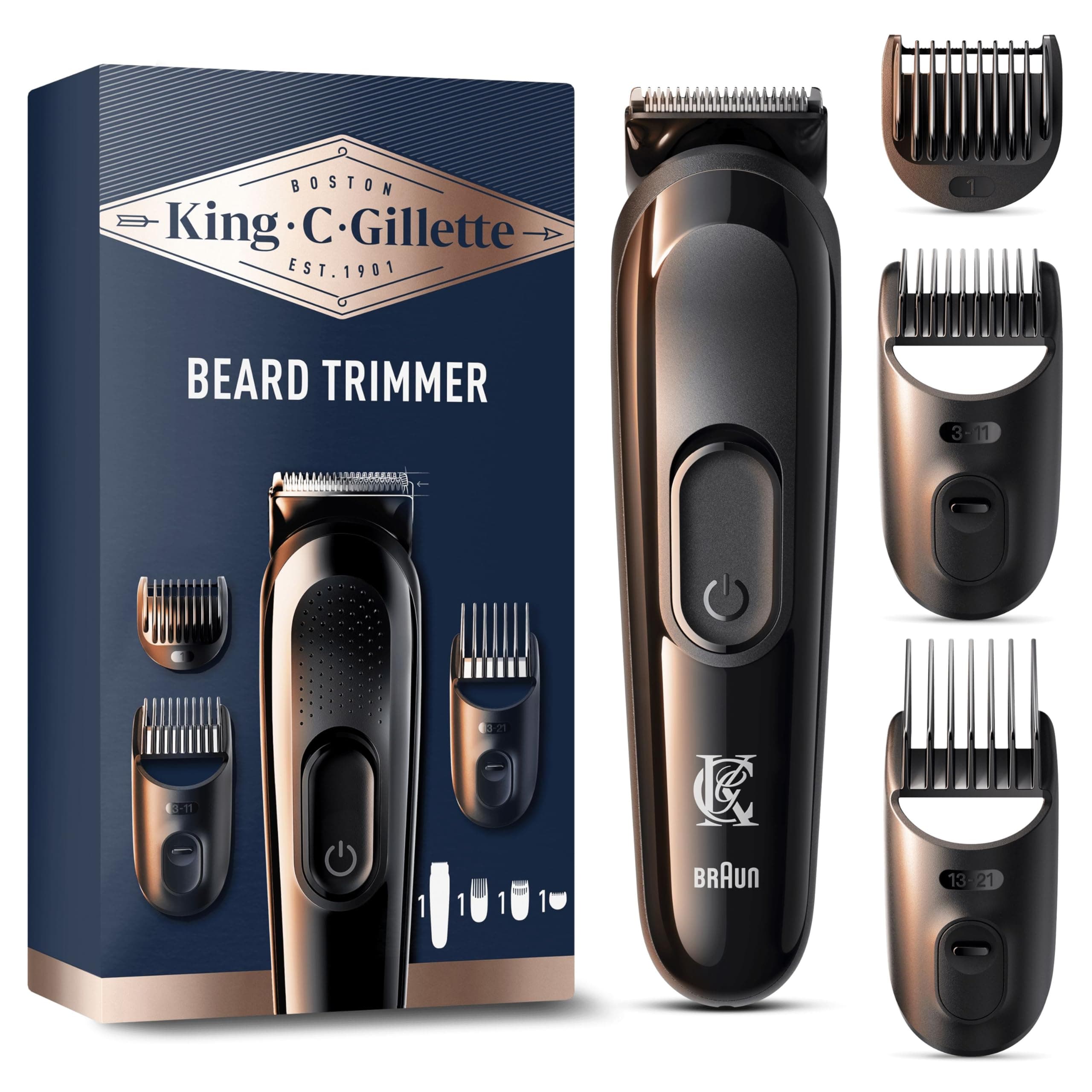 King C. Gillette Cordless Men’s Beard Trimmer Kit with Lifetime Sharp Blades and 3 Interchangeable Combs