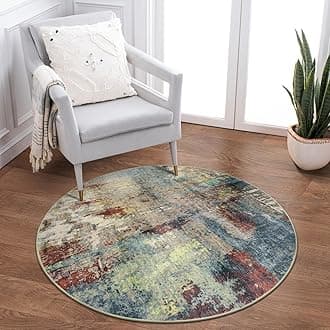 Lahome Modern Abstract Round Rug - Red Small Round Rug Washable for Kitchen, Bedroom, Soft Circular Rug, Non-Slip Indoor Use for Closet, Bathroom, Living Room,