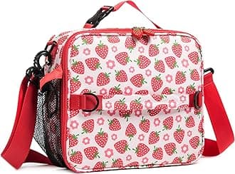 Girls Insulated Kids Lunch Boxes Bags for Hot or Cold Food Storage - Picnic Cooler Cookouts School Travel Reusable Lunch Tote Strawberry
