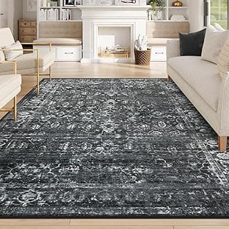 Margot 8x10 Area Rugs for Living Room Washable Rugs 8x10 Black Large Rug Indoor Carpet, Vintage Distressed Rug Soft Non Slip Area Rug for Bedroom Dining Room Home Office(8 x 10, Black/Grey)