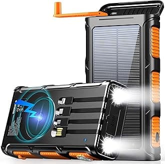 GOODaaa Power Bank Wireless Charger 45800mAh Built in Hand Crank and 4 Cables 15W Fast Charging Power Bank 7 Outputs & 4 Inputs Solar Portable Charger, SOS/Strobe/Strong Flashlights, CompassGlobal Recycled StandardGlobal Recycled StandardGlobal Recycled Standard