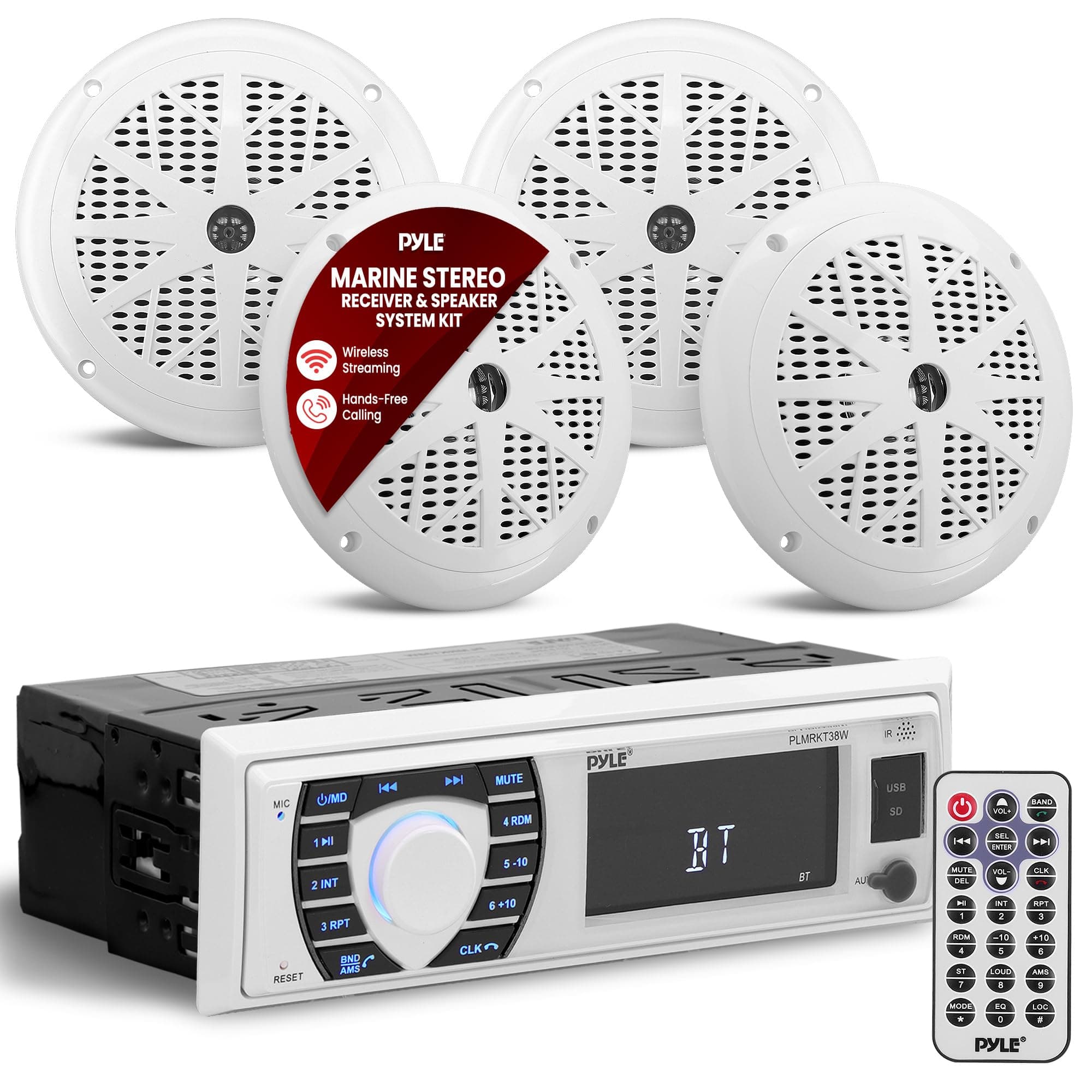 Bluetooth Marine Stereo Receiver & Speaker System Kit 6.5 Waterproof Speakers - White