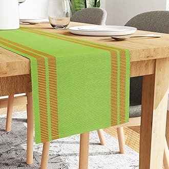 Encasa Table Runner for 8 Seater Dining Rooms | Green Ladder | Fine Ribbed Cotton | Size 32 x 240 cm | Over 20 Modern Colours and Woven Designs | Machine Washable