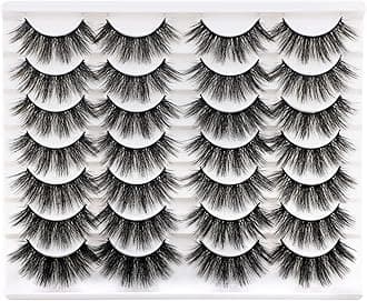 Newcally False Eyelashes 20MM Long Dramatic Faux Mink Lashes Pack Thick Fluffy Volume Wispy Strip Fake Eye Lashes Multipack 14 Pairs