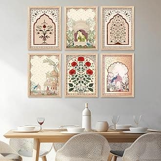 kotart Indian Traditional Art Wall Painting Madhubani Home Decoration With Frame For Living Room Bed Room Hotel Wall Decor Digital Reprint Engineered Wood Set of 6 (S)