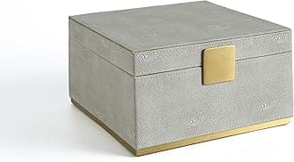 WV Ivory Shagreen Square Decorative Organizer for Home Decor - Faux Leather Storage Jewelry Box - Men's Accessories, Women's Cosmetic Shelf Organizer (Ivory, 9.8x9.8 inch)