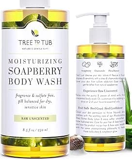 Tree To Tub Unscented Body Wash for Sensitive Skin & Dry Skin - Moisturizing pH Balanced Fragrance Free Body Wash, Hydrating Sulfate Free Body Soap for Women & Men w/Organic Shea Butter, Natural Aloe